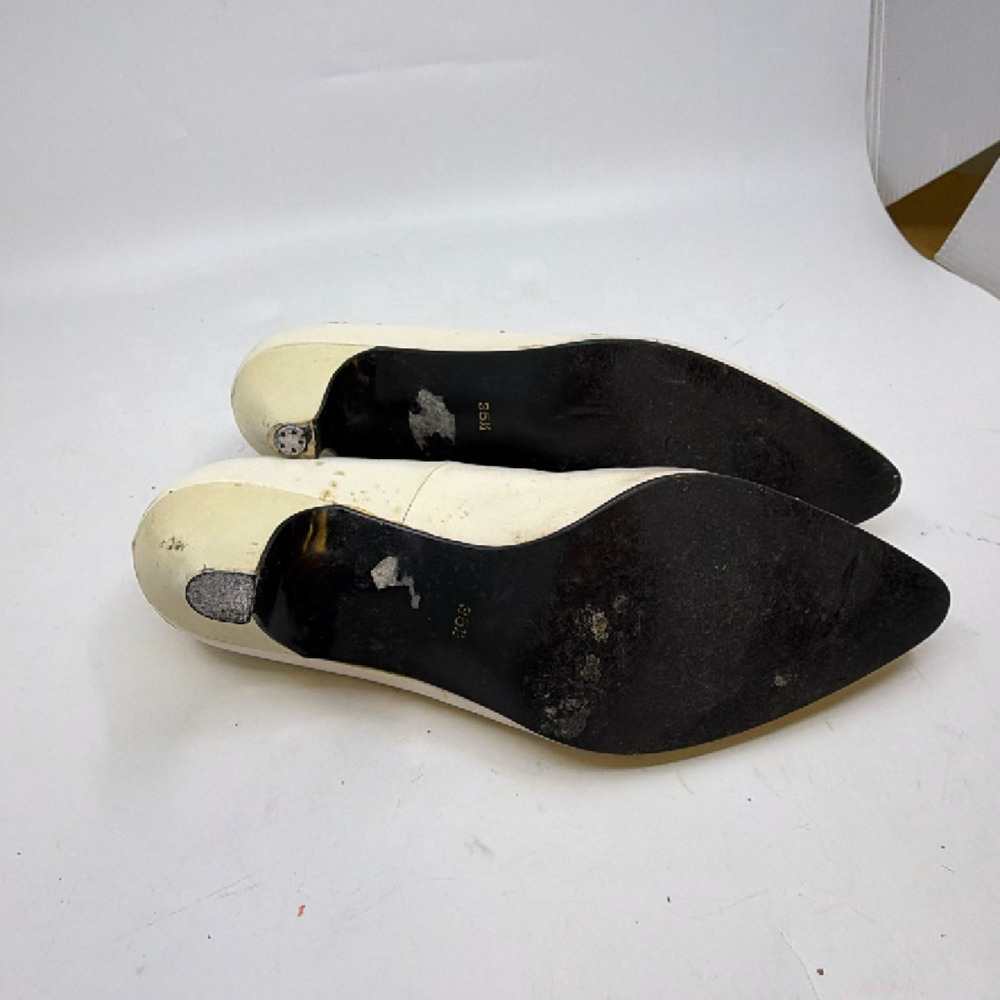 YSL Pointed Toe Cream Leather 35.5 Kitten Heel Pump - Picture 6 of 8